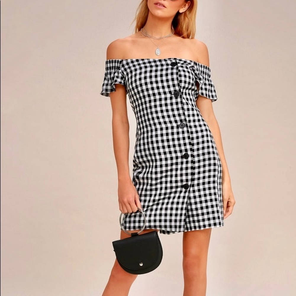 “Check, Please” Classic Gingham Off-Shoulder Dress - Picture 10 of 10